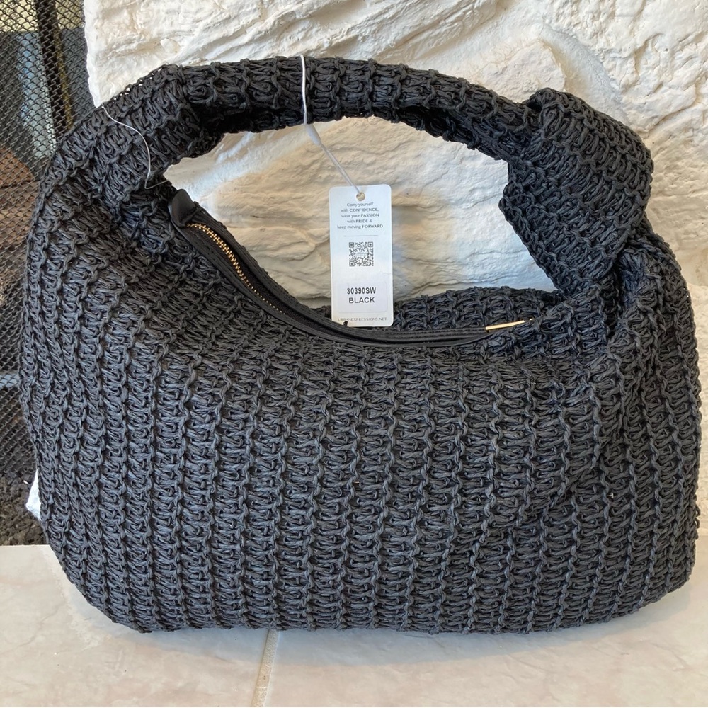 NWT Urban Expressions black woven shoulder bag with knot detail - Picture 2 of 8